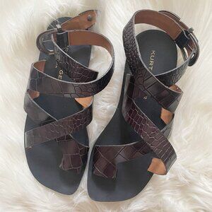 Kurt Geiger Black Brown Mia Silver Western Hardware Leather Strappy Sandals